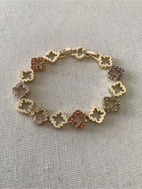Gold Multicolor Clover Link Bracelet